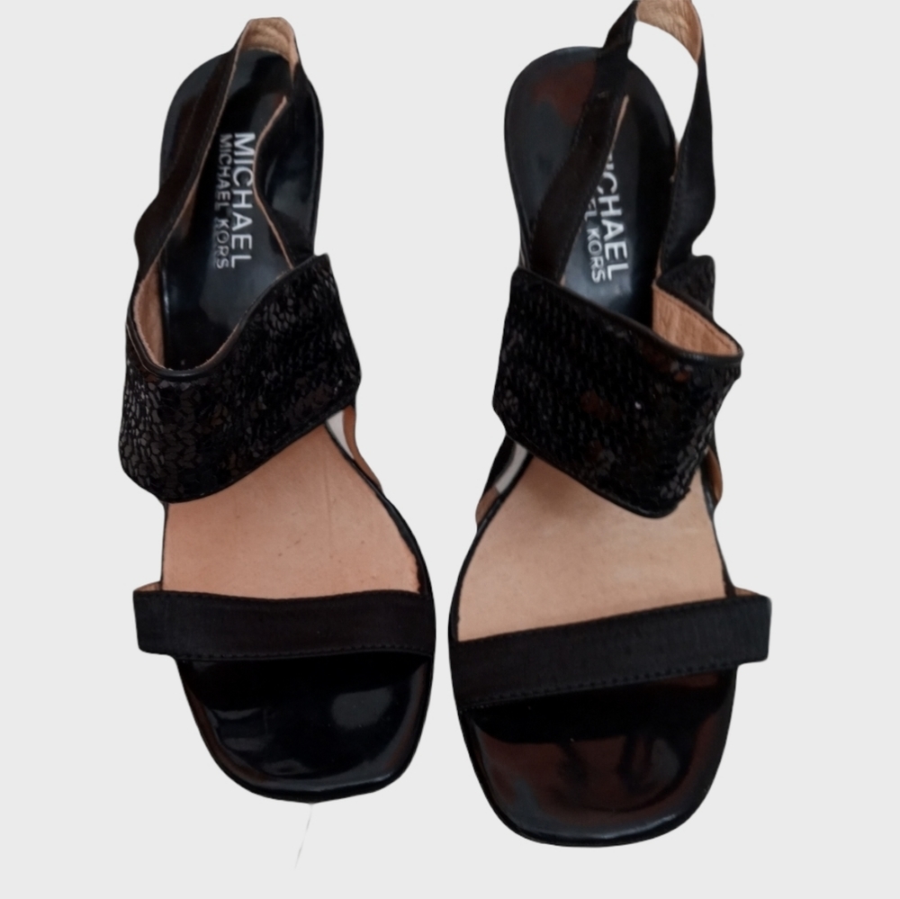 Michael Kors Black Sequins/Strappy/Platform Sandals Size 7. 5 Black Color